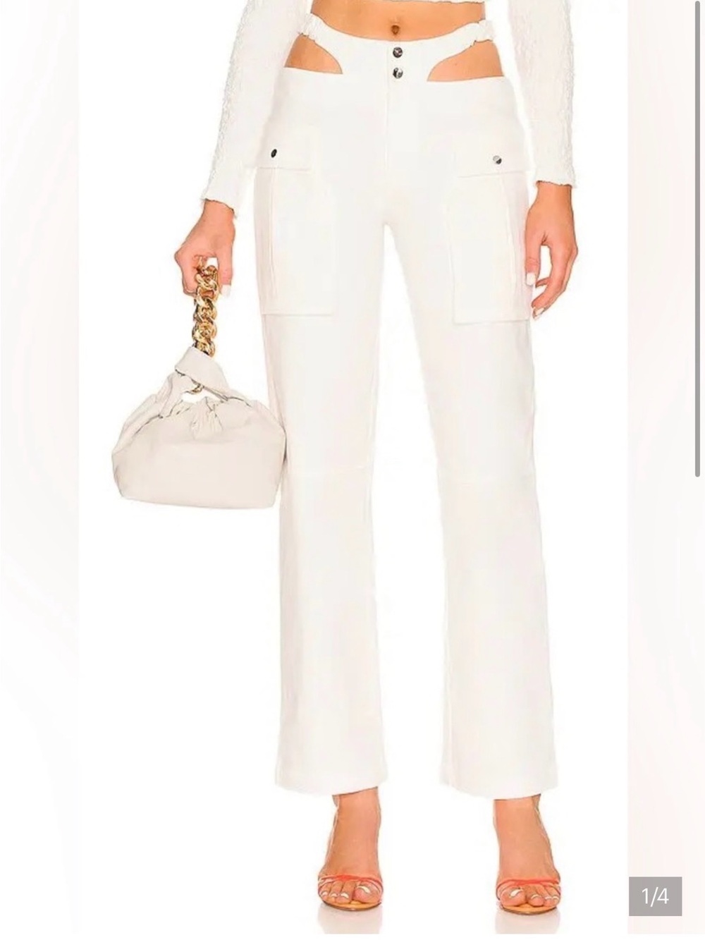 Camila Coelho White High-Waist Boot Cut Cargo Pants